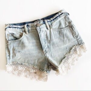 Free People | Lace High Waisted Denim Shorts 24